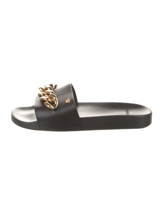 Versace Leather Chain-Link Accents Slides