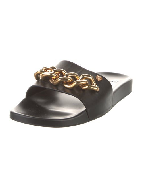 Versace Leather Chain-Link Accents Slides