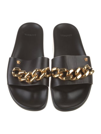 Versace Leather Chain-Link Accents Slides