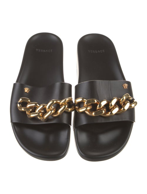 Versace Leather Chain-Link Accents Slides