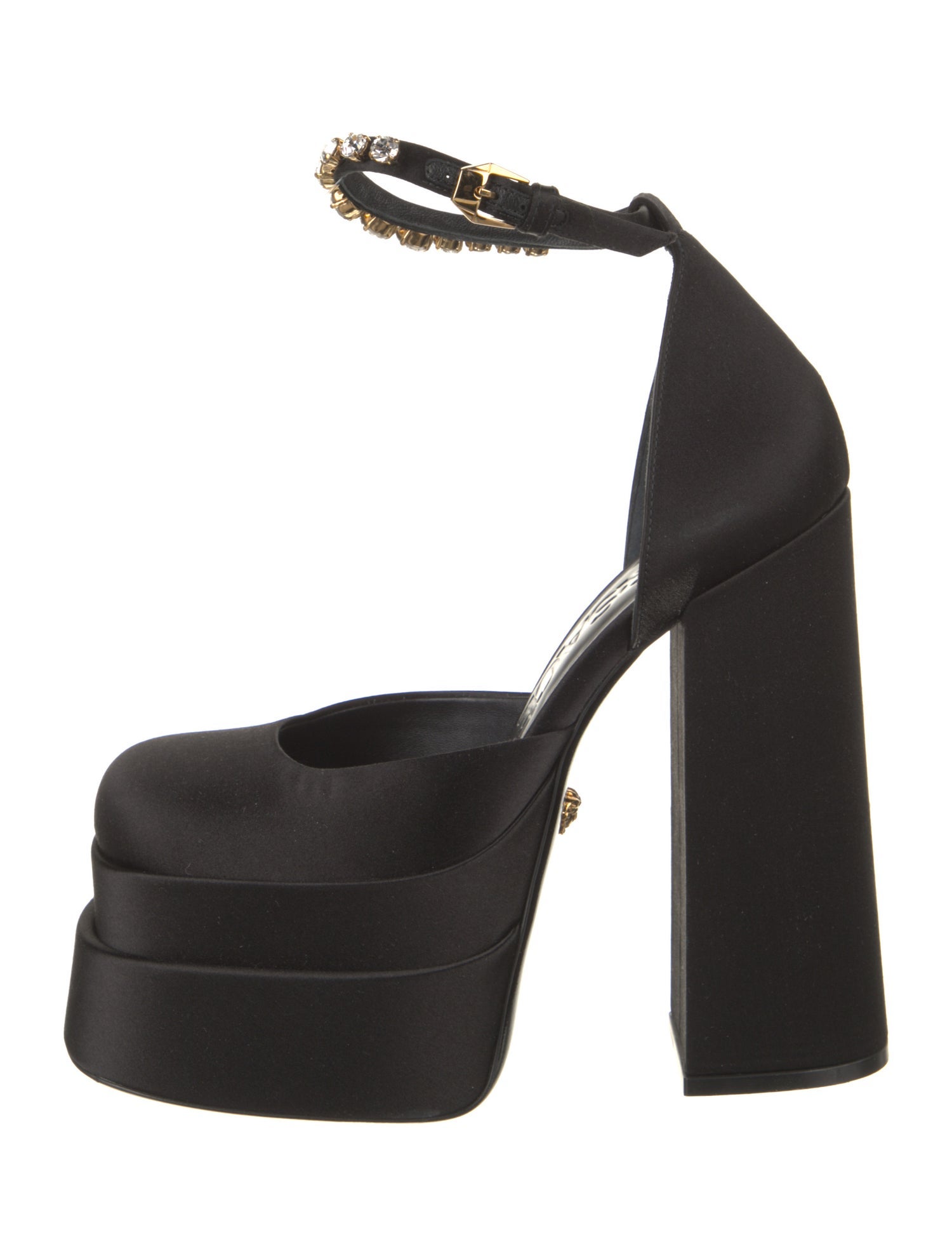 Versace Satin Crystal Embellishments D'Orsay Pumps