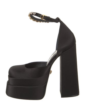 Versace Satin Crystal Embellishments D'Orsay Pumps