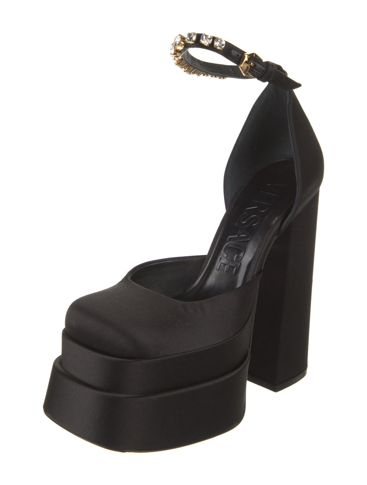 Versace Satin Crystal Embellishments D'Orsay Pumps