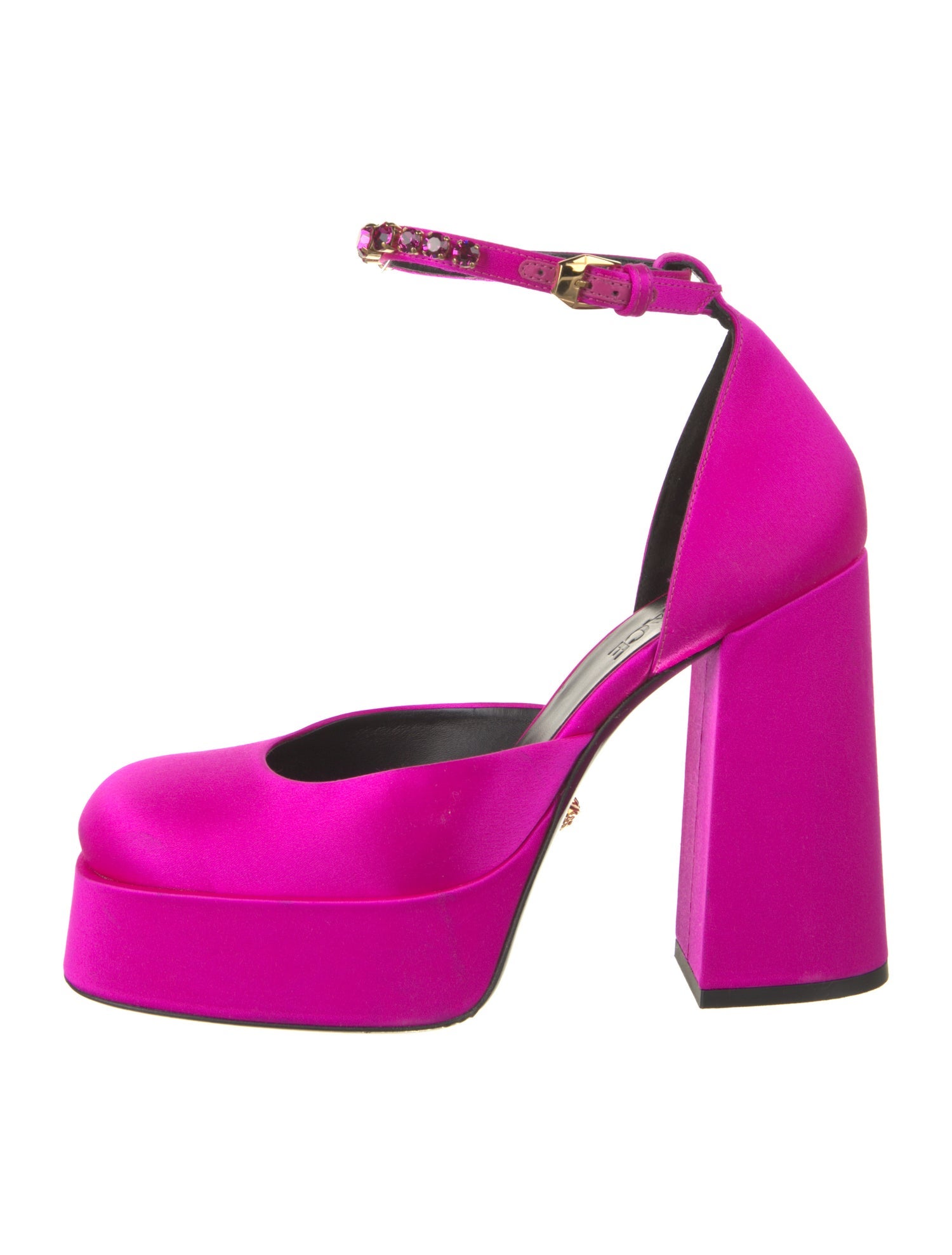 Versace Satin Crystal Embellishments D'Orsay Pumps