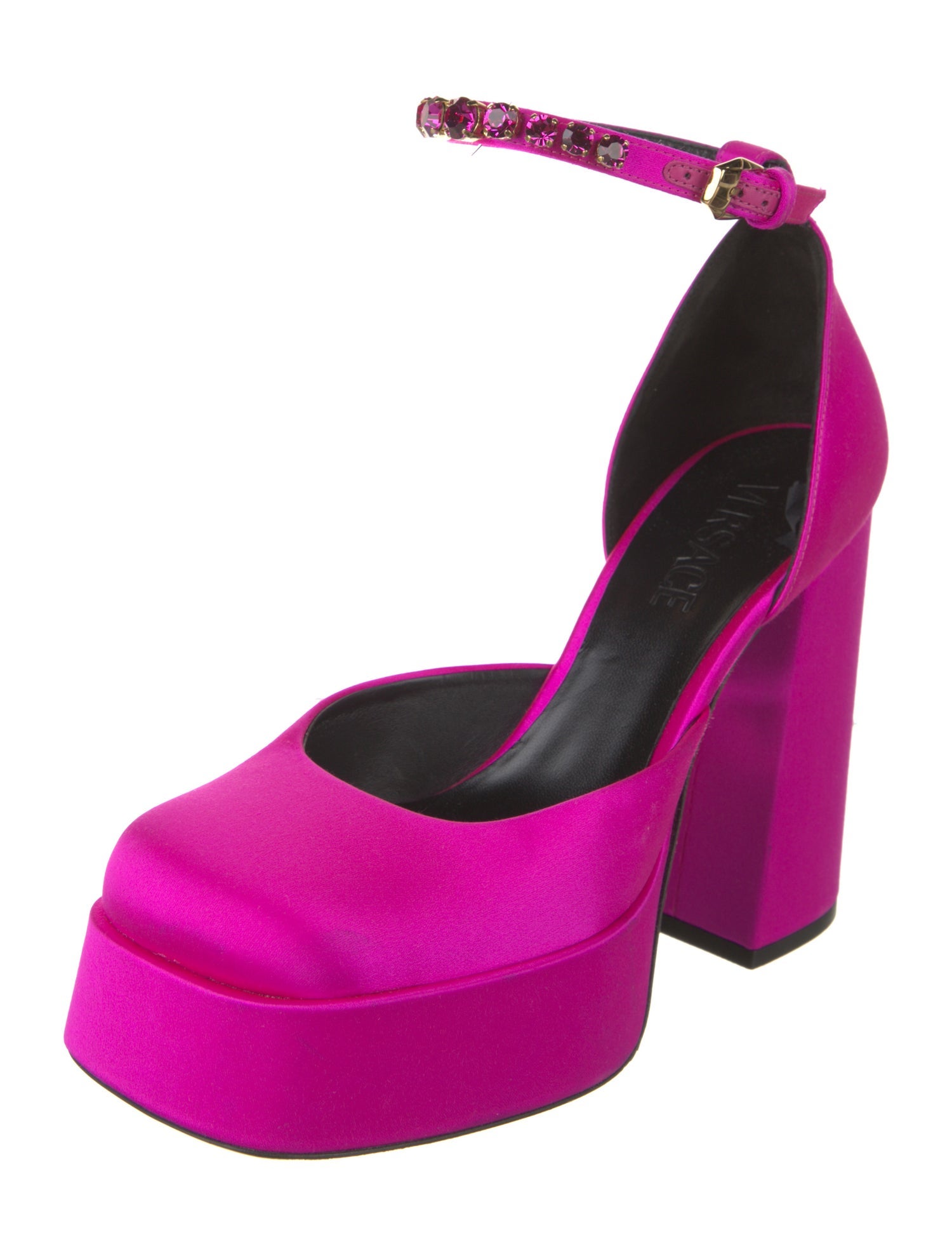 Versace Satin Crystal Embellishments D'Orsay Pumps