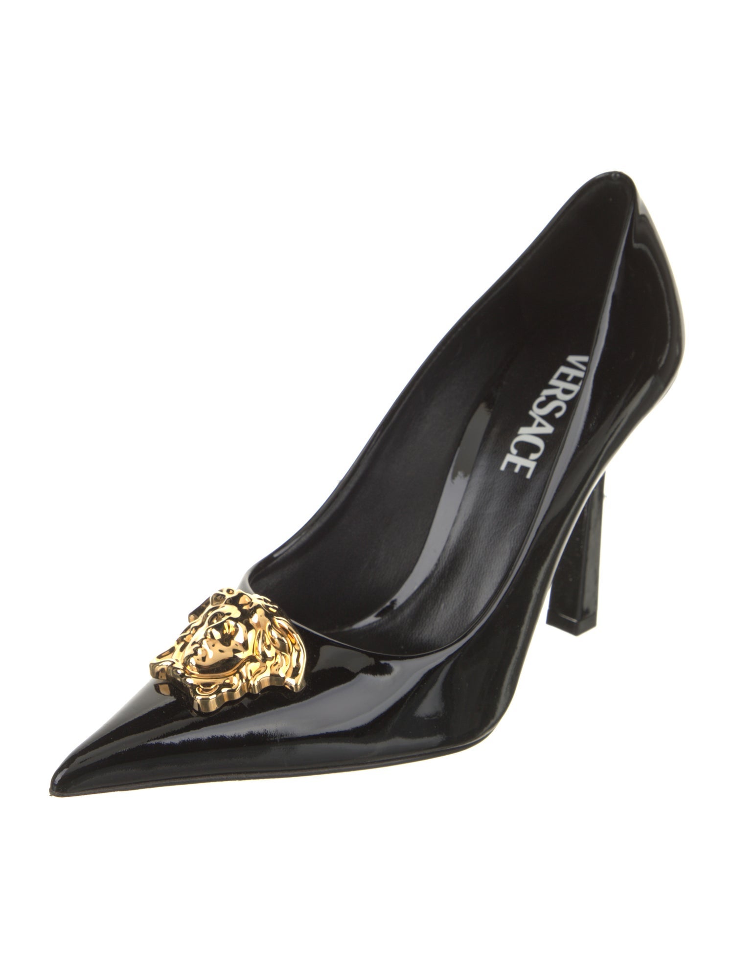 Versace Patent Leather Leather Trim Embellishment Pumps