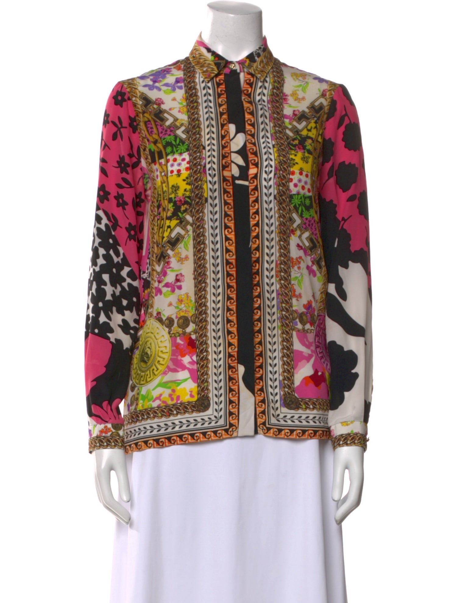 Versace Silk Printed Button-Up Top