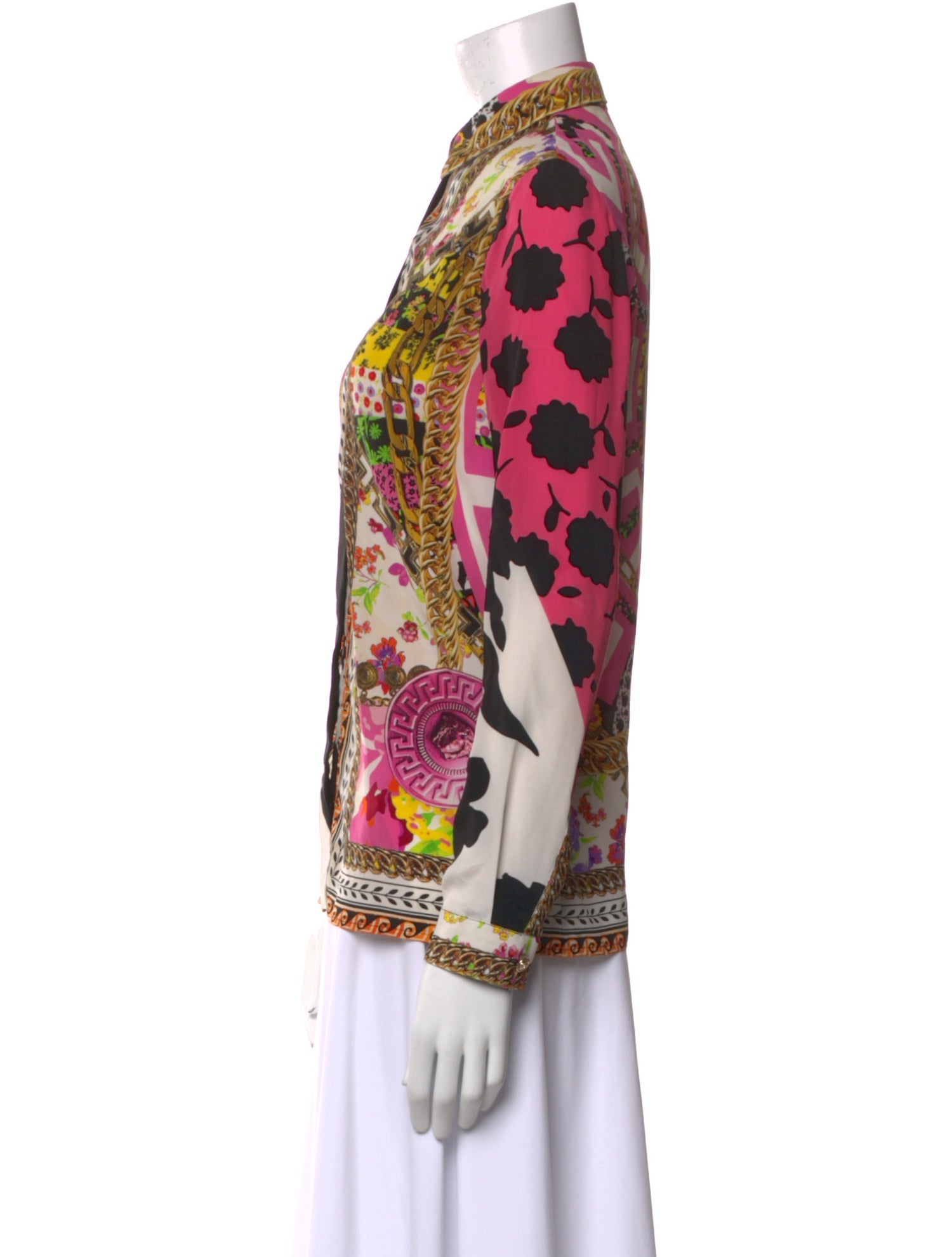 Versace Silk Printed Button-Up Top