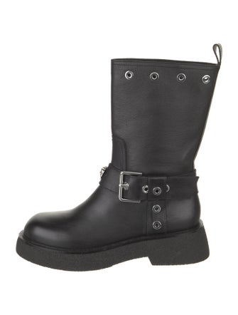 Versace Leather Studded Accents Moto Boots