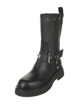 Versace Leather Studded Accents Moto Boots