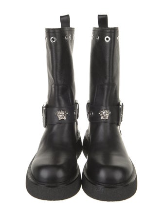 Versace Leather Studded Accents Moto Boots