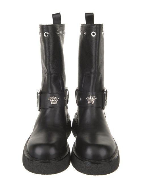 Versace Leather Studded Accents Moto Boots