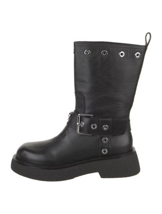 Versace Leather Studded Accents Moto Boots