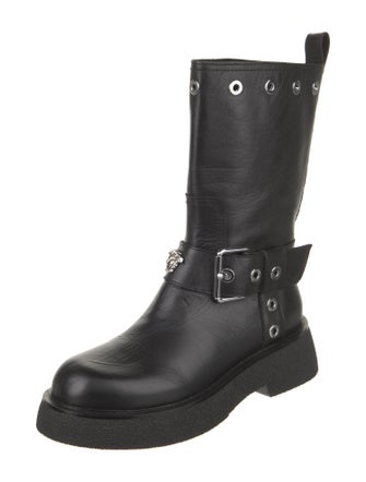 Versace Leather Studded Accents Moto Boots