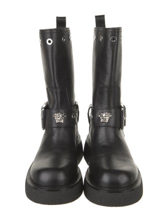 Versace Leather Studded Accents Moto Boots