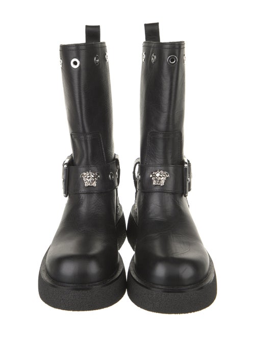 Versace Leather Studded Accents Moto Boots