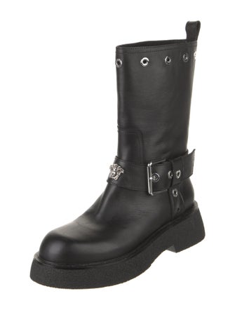 Versace Leather Studded Accents Moto Boots