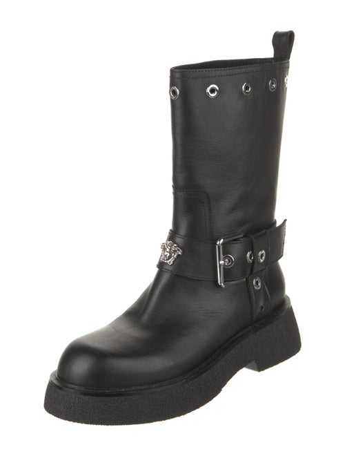 Versace Leather Studded Accents Moto Boots