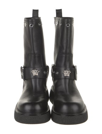 Versace Leather Studded Accents Moto Boots
