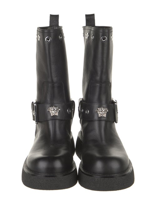 Versace Leather Studded Accents Moto Boots