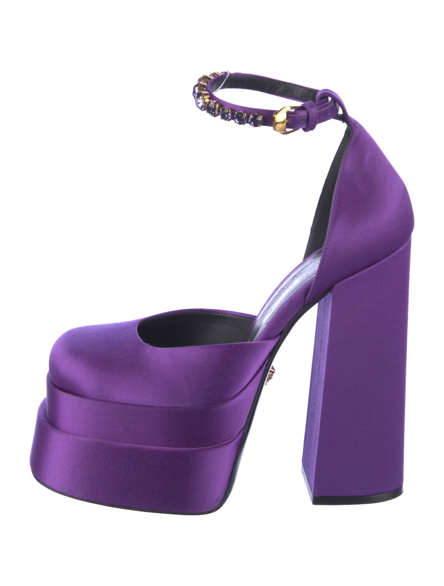 Versace Satin Crystal Embellishments D'Orsay Pumps