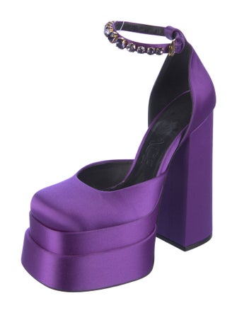 Versace Satin Crystal Embellishments D'Orsay Pumps