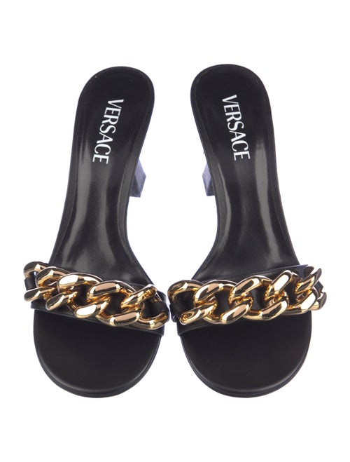 Versace Leather Chain-Link Accents Slides