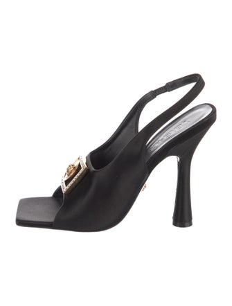 Versace Satin Crystal Embellishments Slingback Sandals