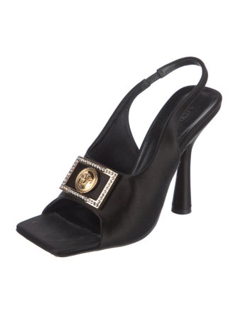 Versace Satin Crystal Embellishments Slingback Sandals