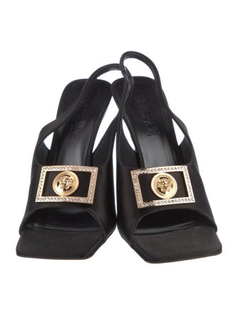 Versace Satin Crystal Embellishments Slingback Sandals