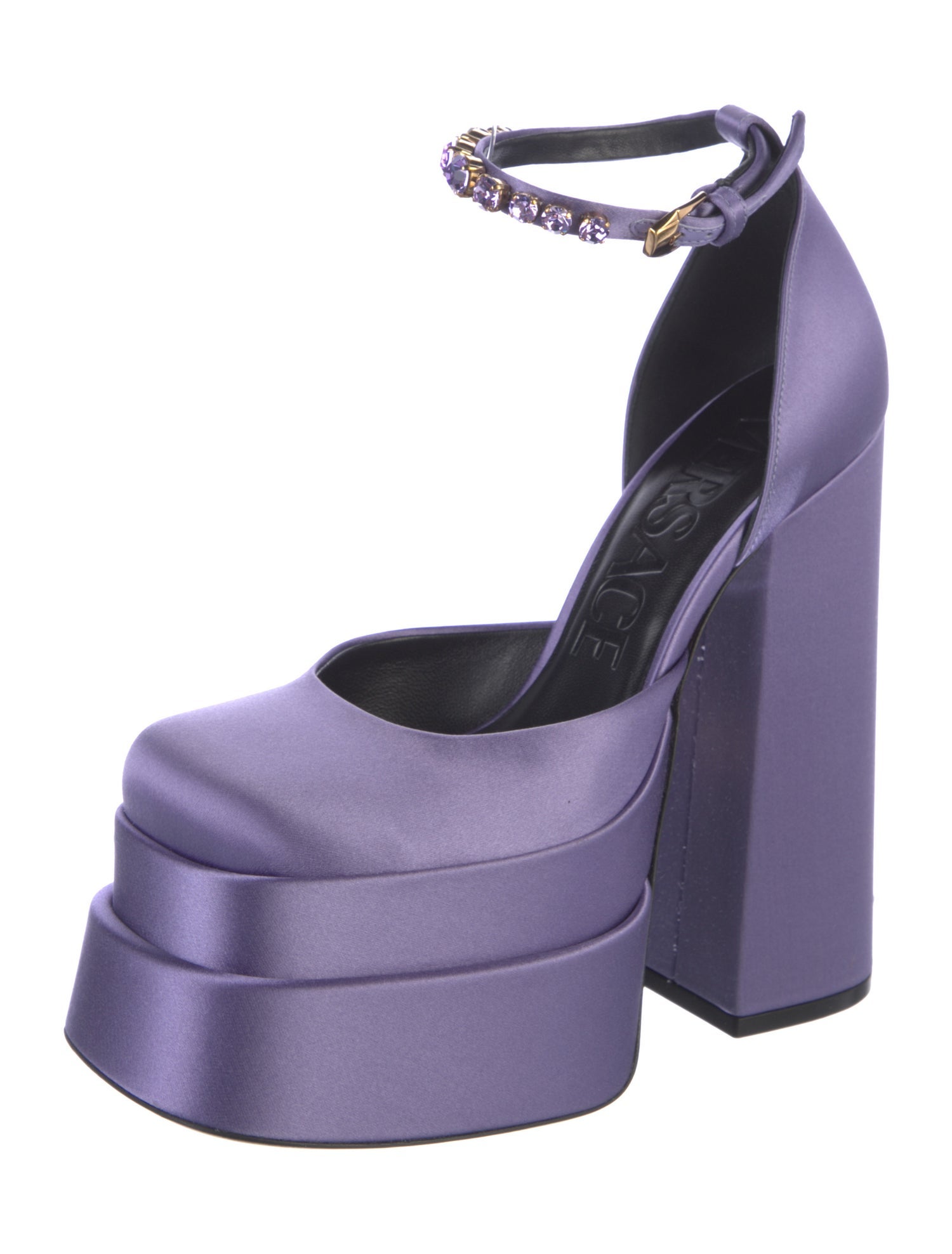 Versace Satin Crystal Embellishments D'Orsay Pumps