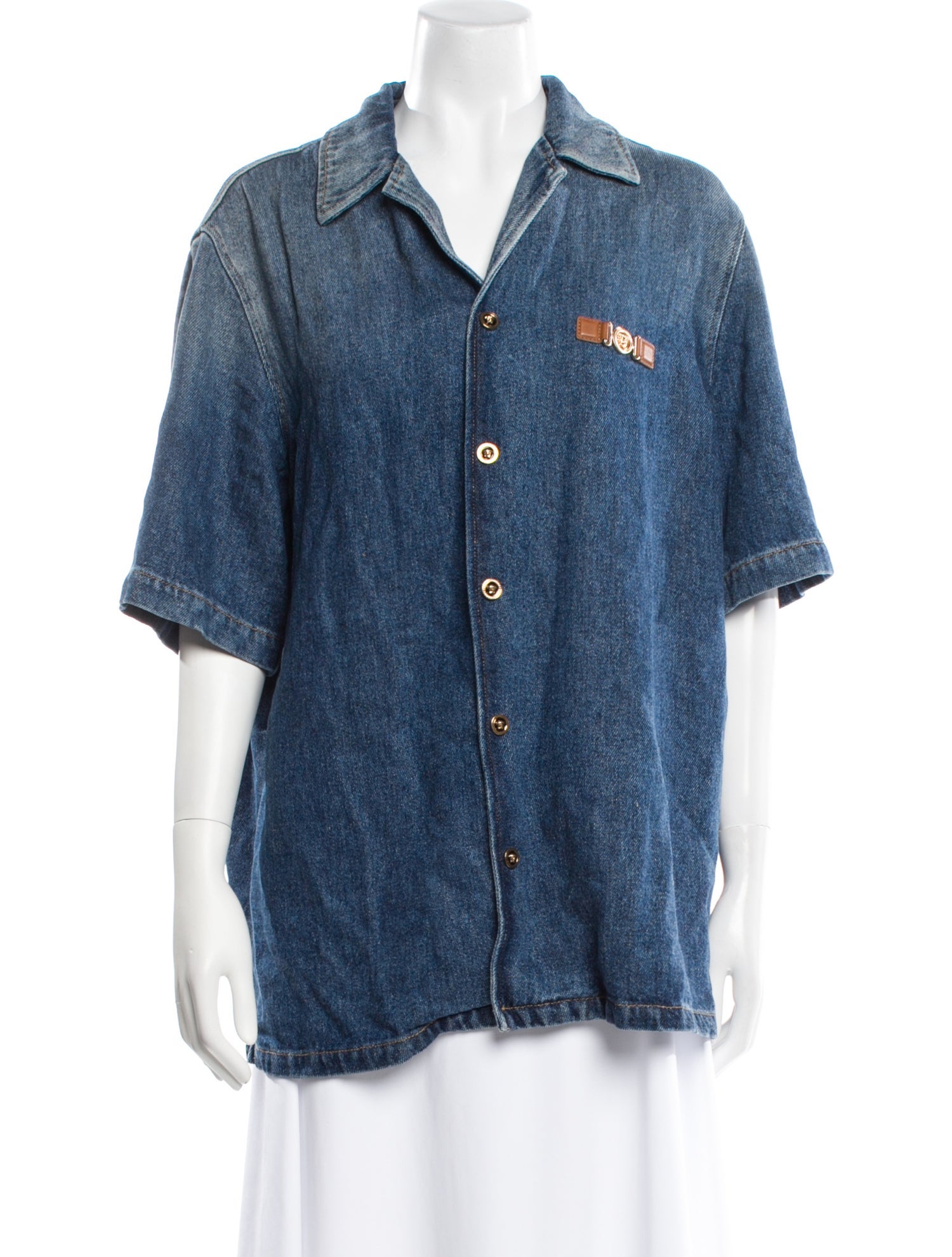 Versace Short Sleeve Button-Up Top