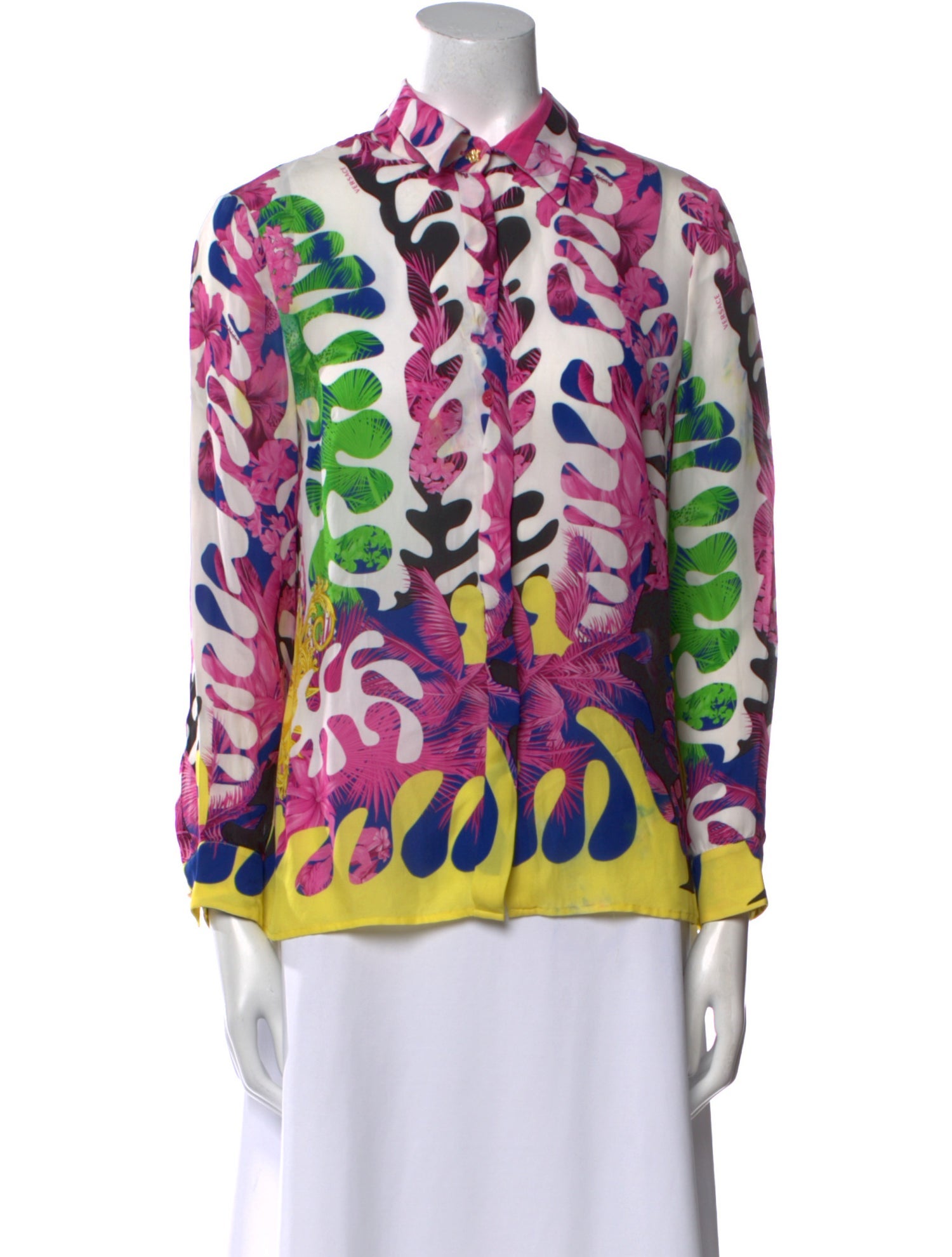 Versace Silk Printed Button-Up Top