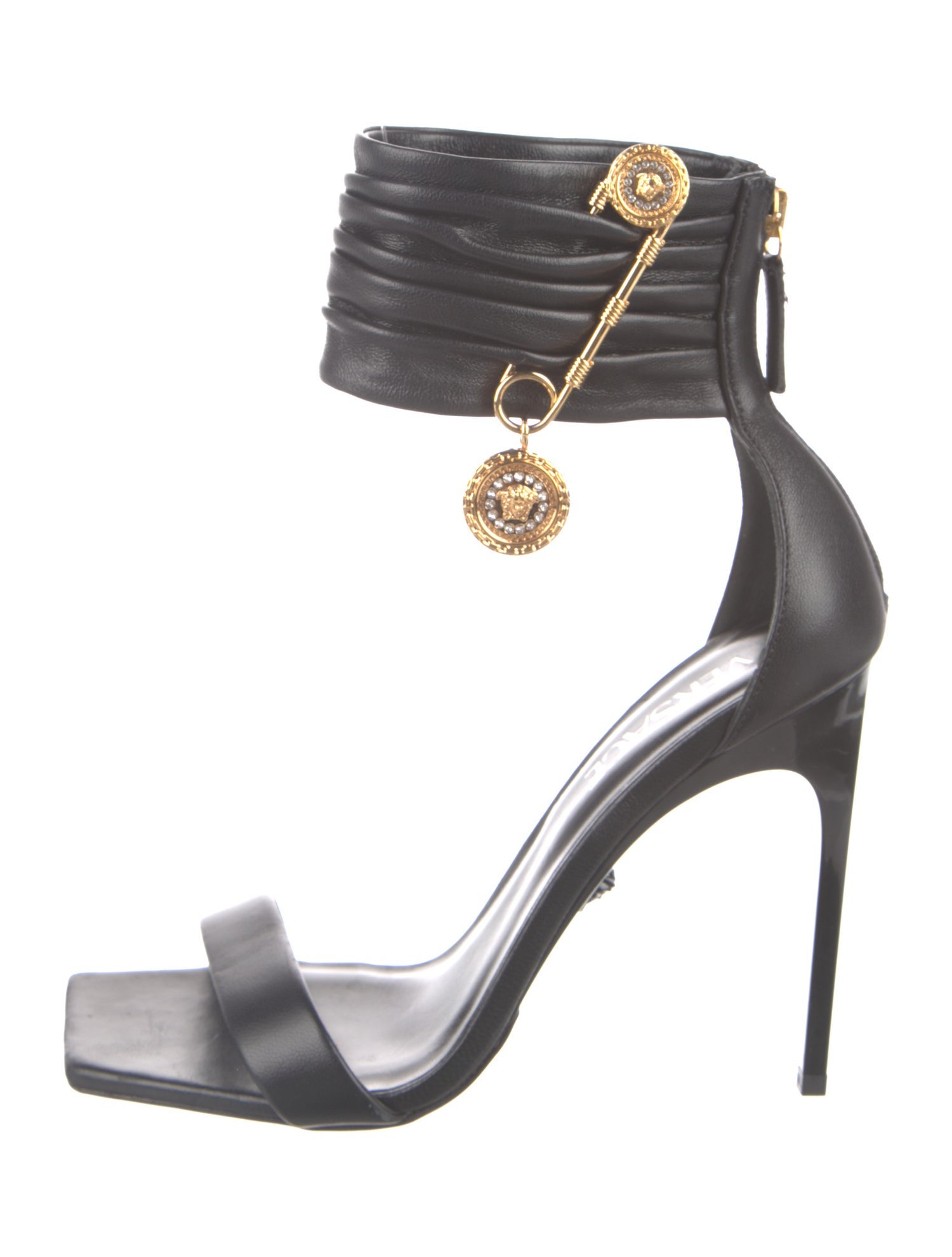 Versace Leather Crystal Embellishments Sandals