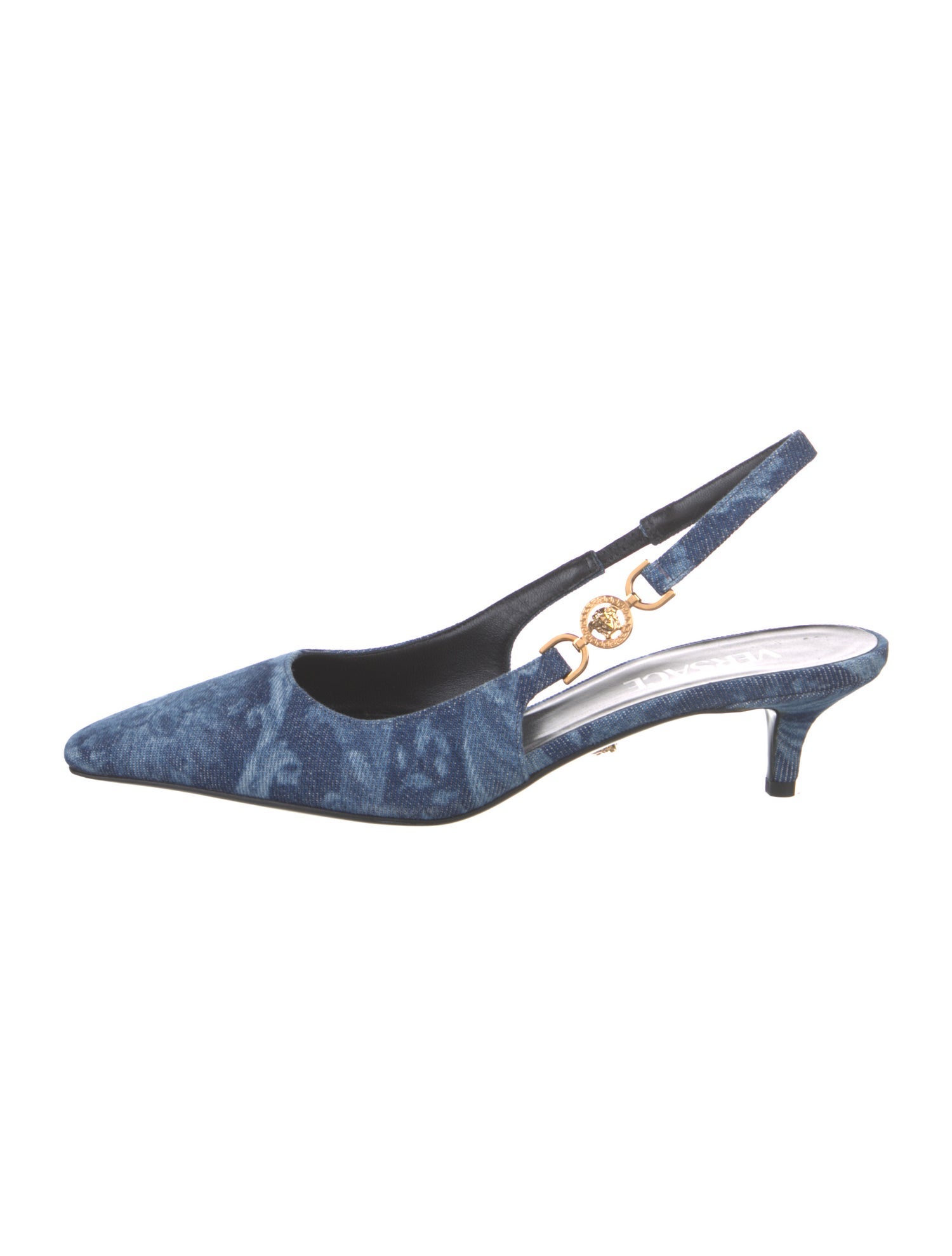 Versace Denim Printed Slingback Pumps