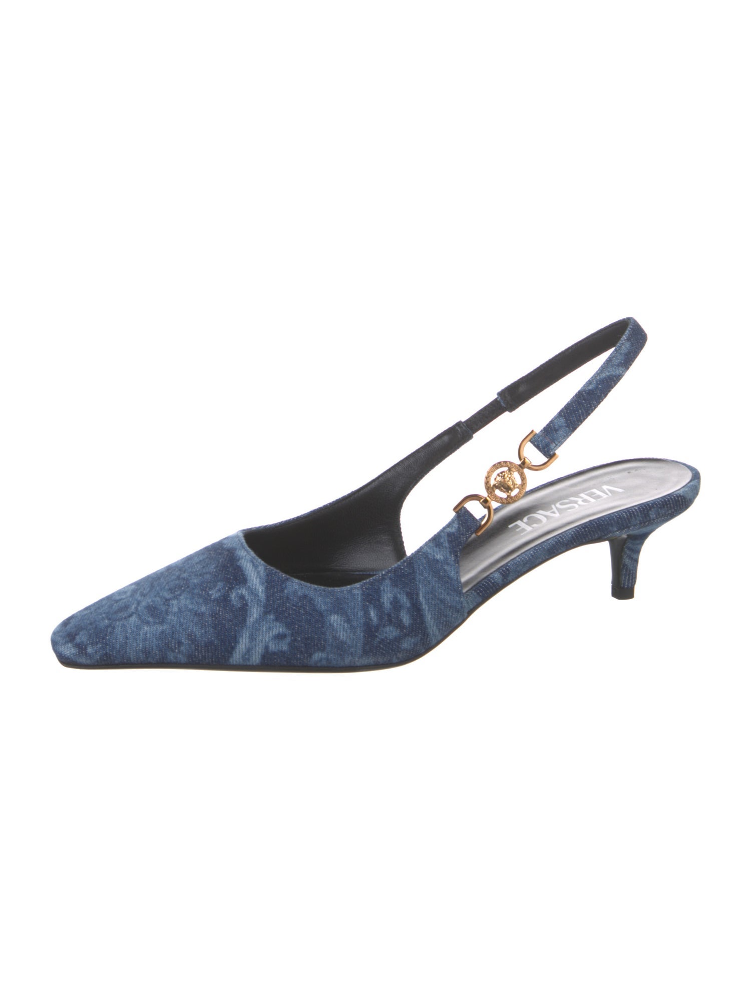 Versace Denim Printed Slingback Pumps