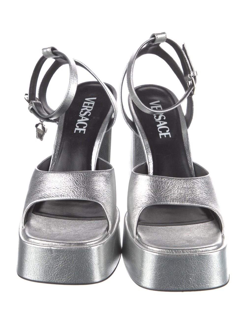Versace Leather Sandals Silver Platform Wrap-Arou… - image 3