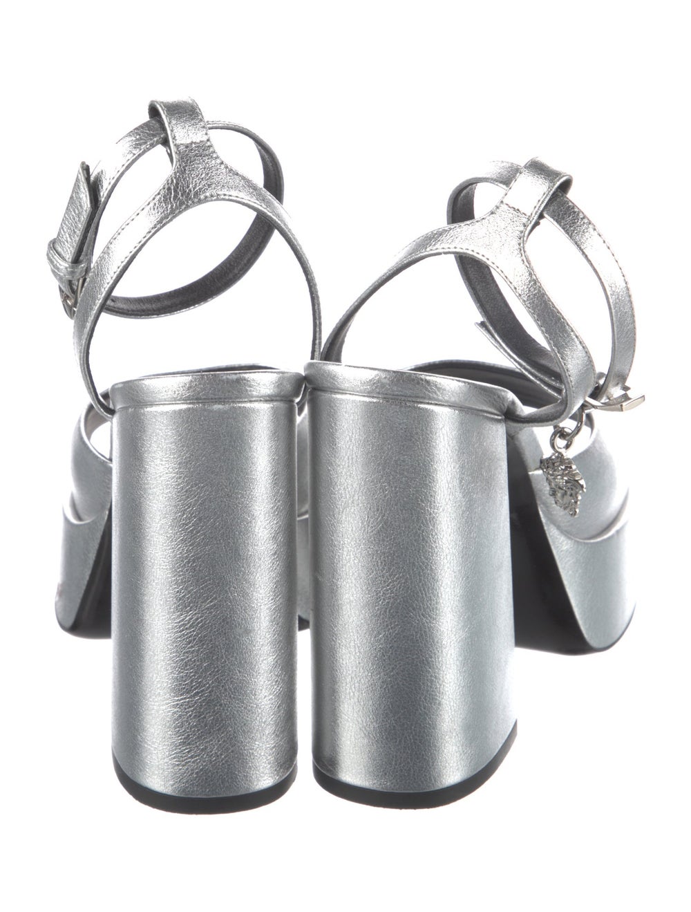 Versace Leather Sandals Silver Platform Wrap-Arou… - image 4