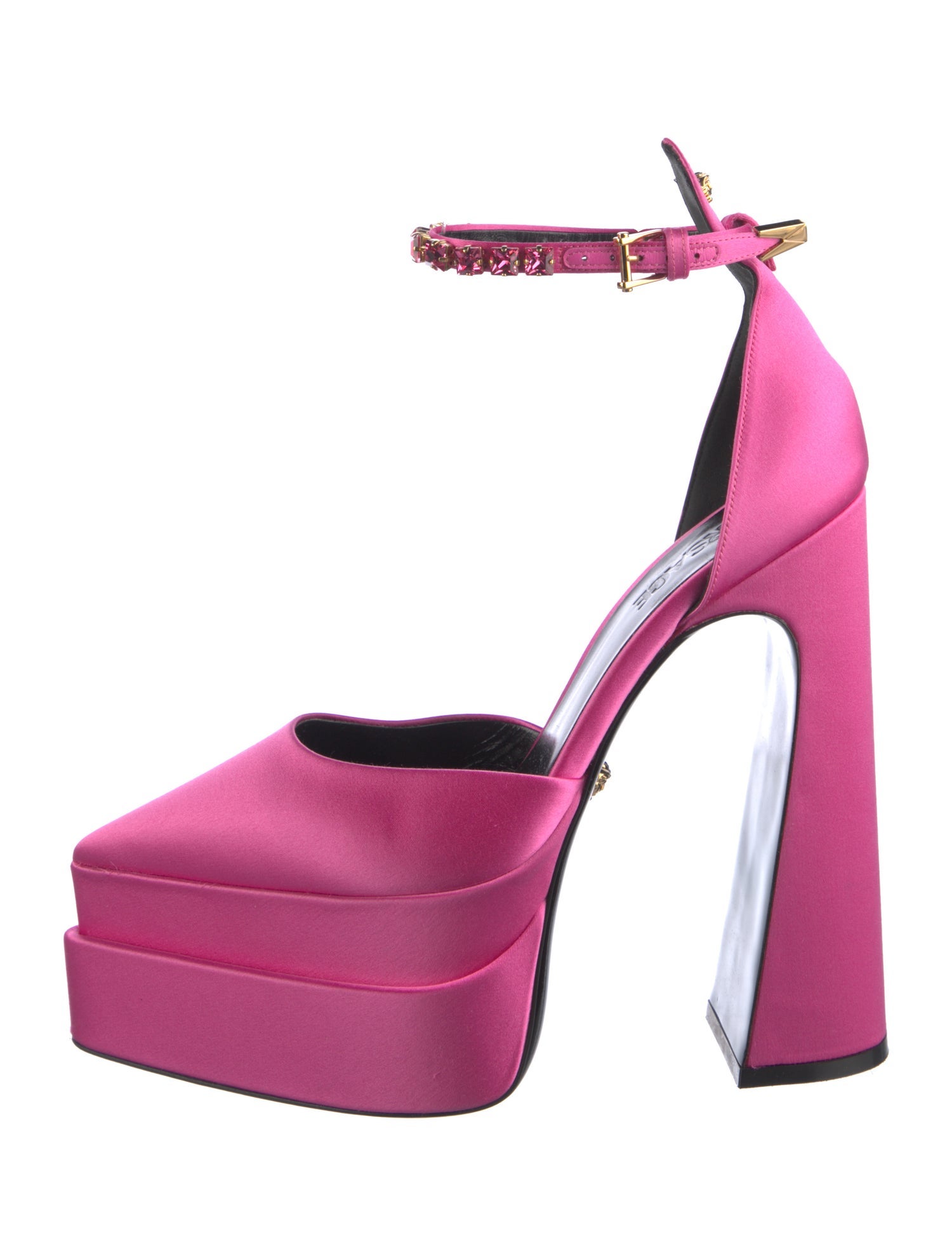 Versace Satin Crystal Embellishments D'Orsay Pumps