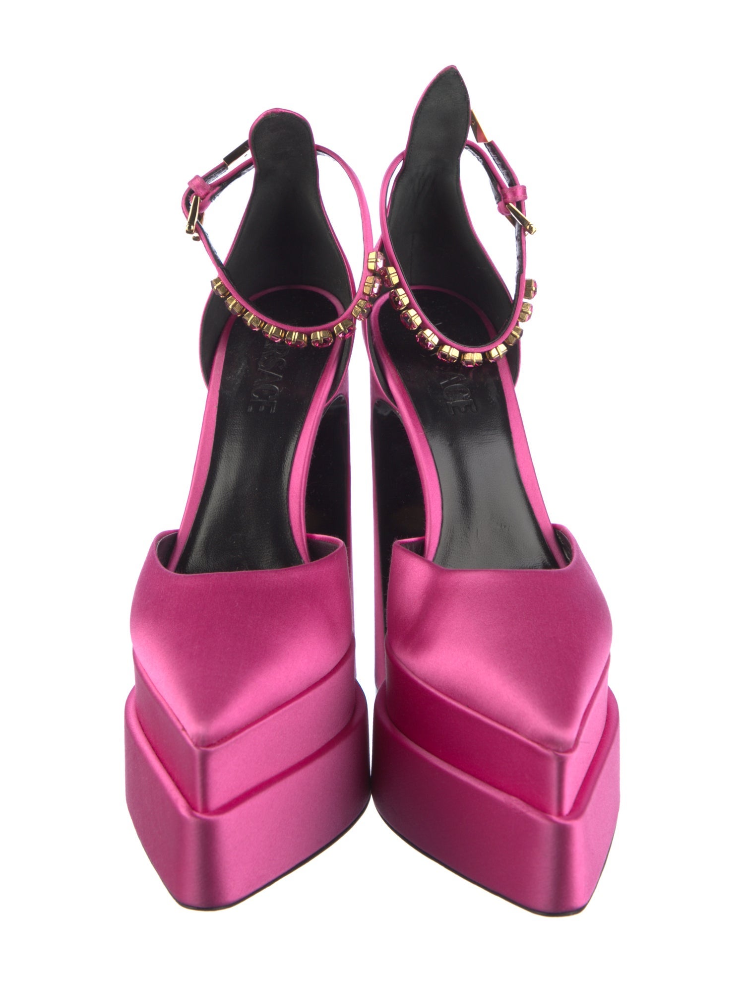 Versace Satin Crystal Embellishments D'Orsay Pumps