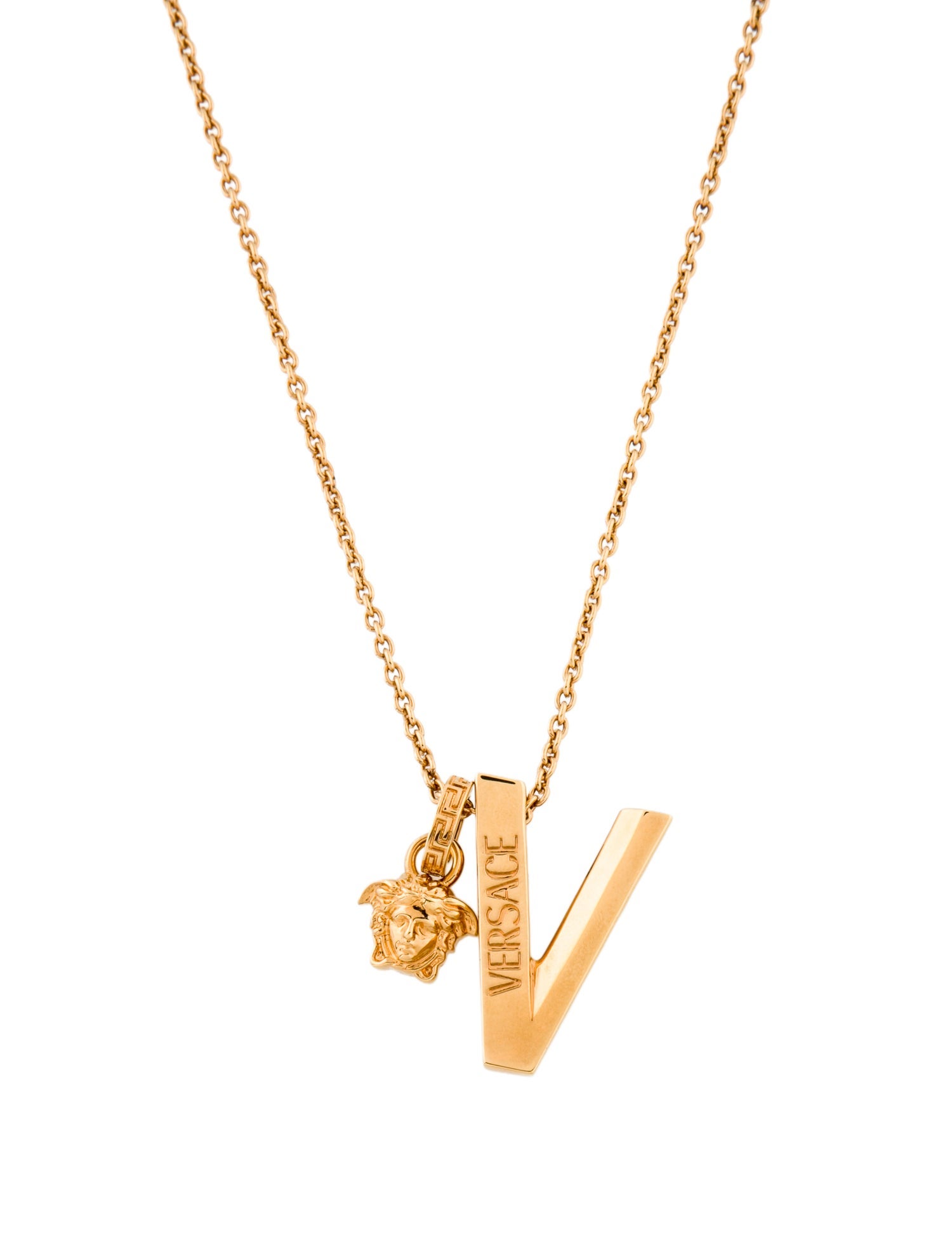 Versace V Logo Medusa Charm Pendant Necklace
