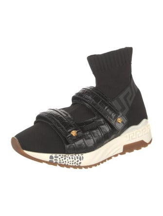 Versace Greca Pattern Embossed Leather Sock Sneakers