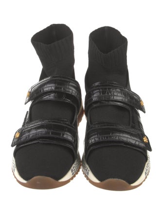 Versace Greca Pattern Embossed Leather Sock Sneakers