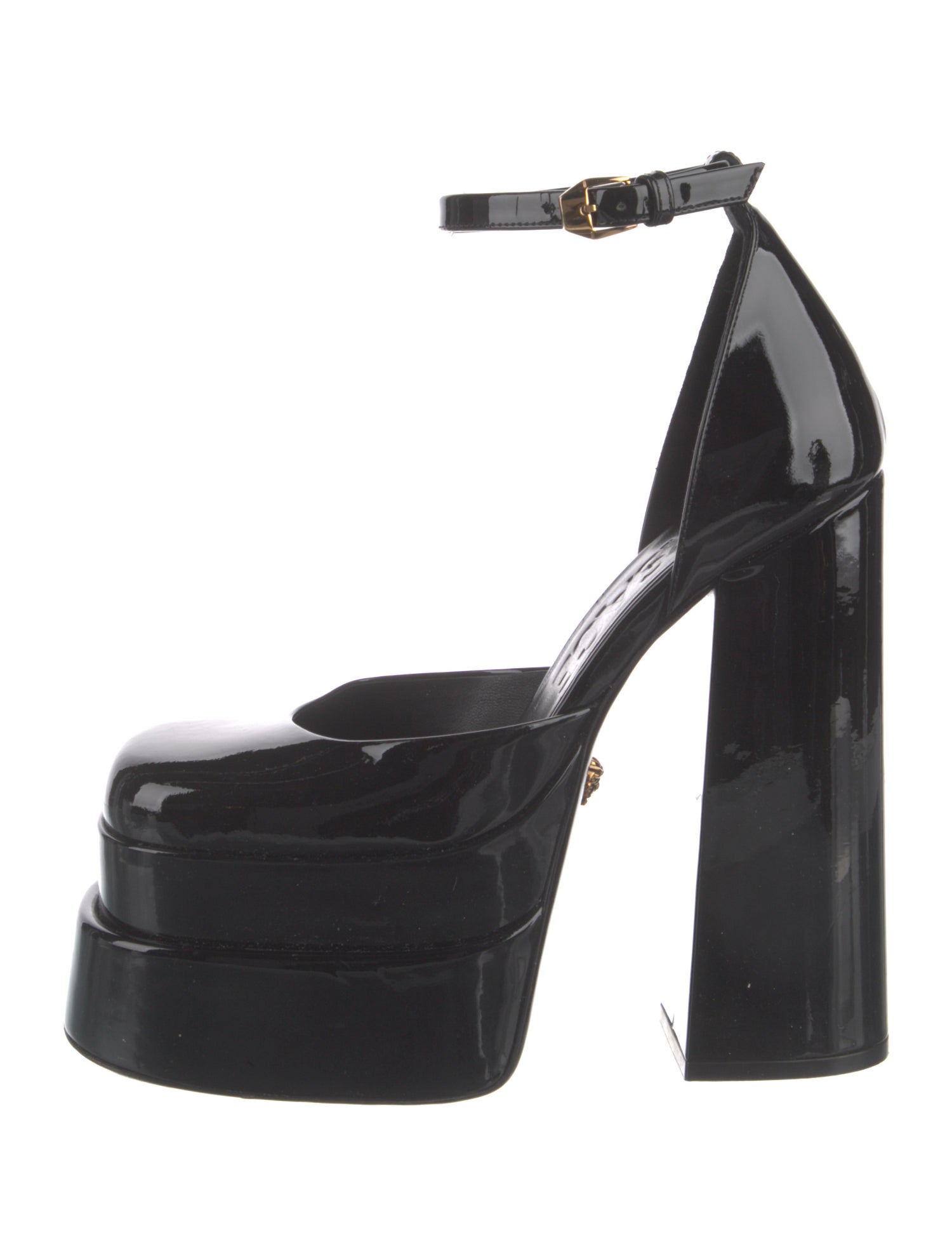 Versace Medusa Insignia Patent Leather D'Orsay Pumps
