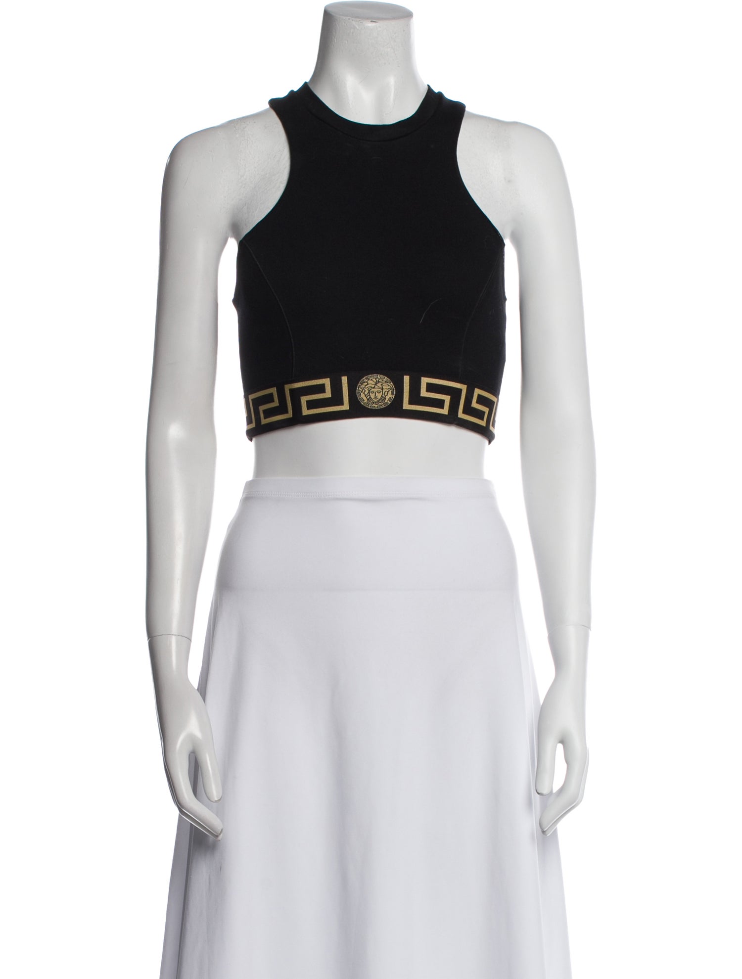 Versace Graphic Print Crew Neck Crop Top