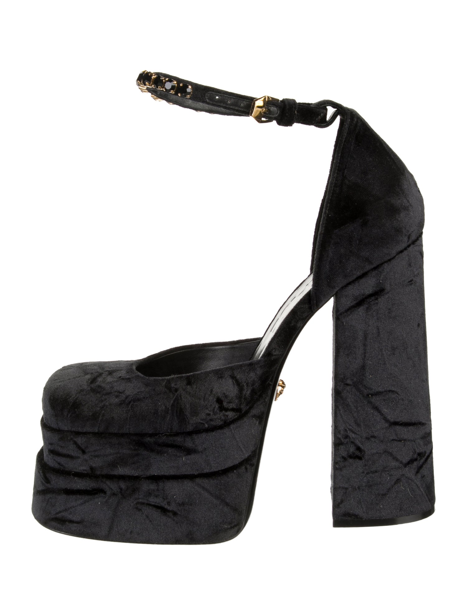 Versace Velvet Crystal Embellishments D'Orsay Pumps