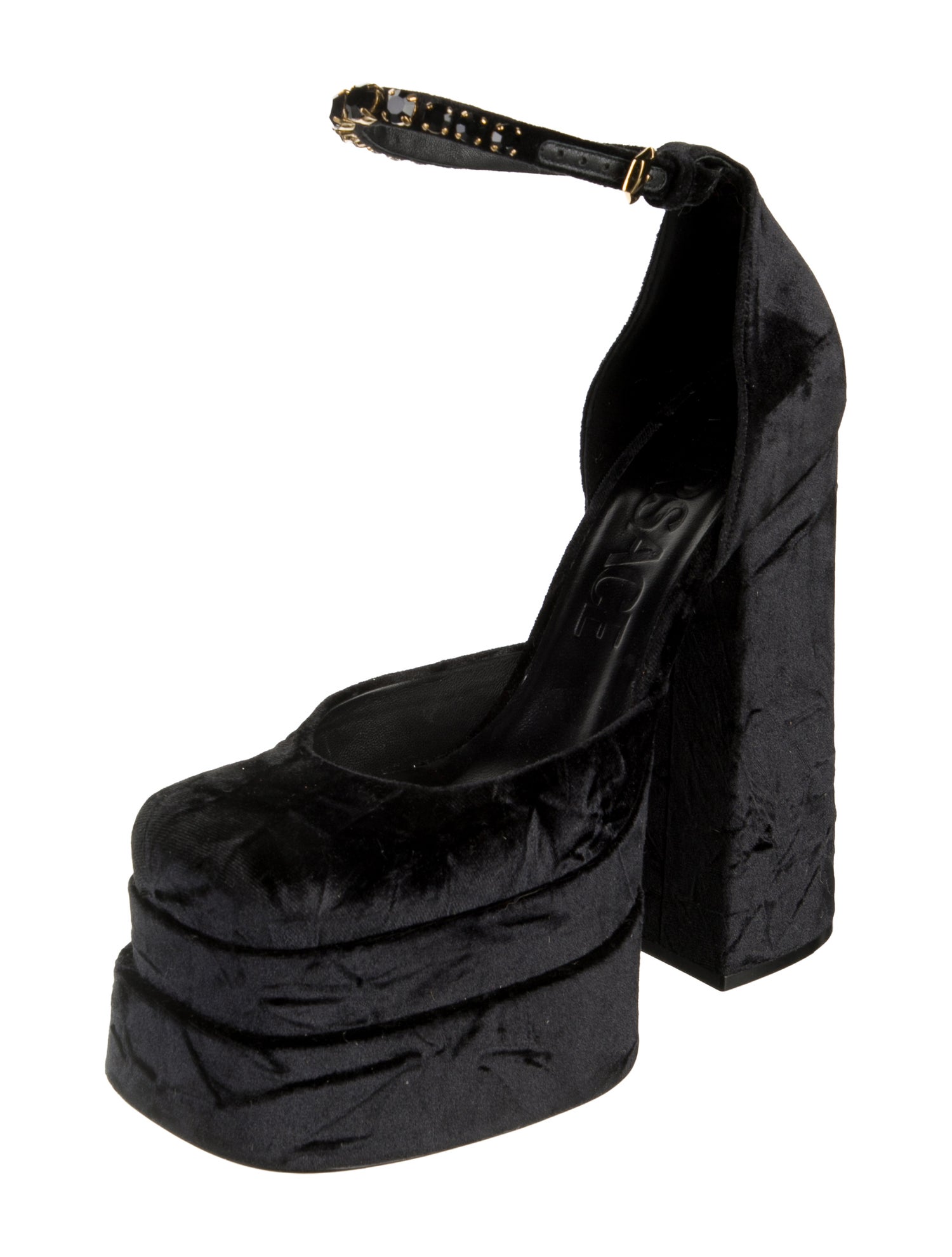 Versace Velvet Crystal Embellishments D'Orsay Pumps