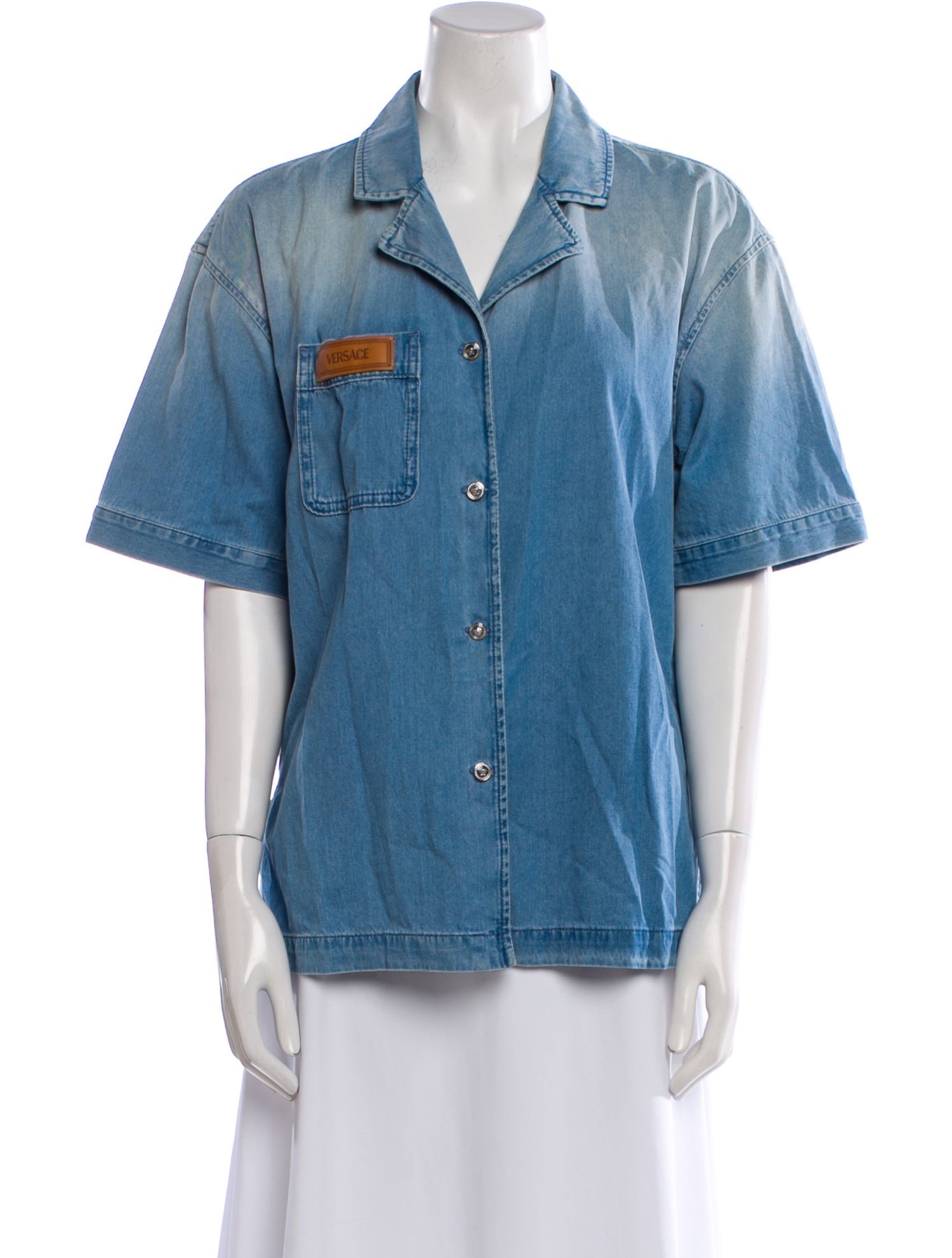 Versace Short Sleeve Button-Up Top