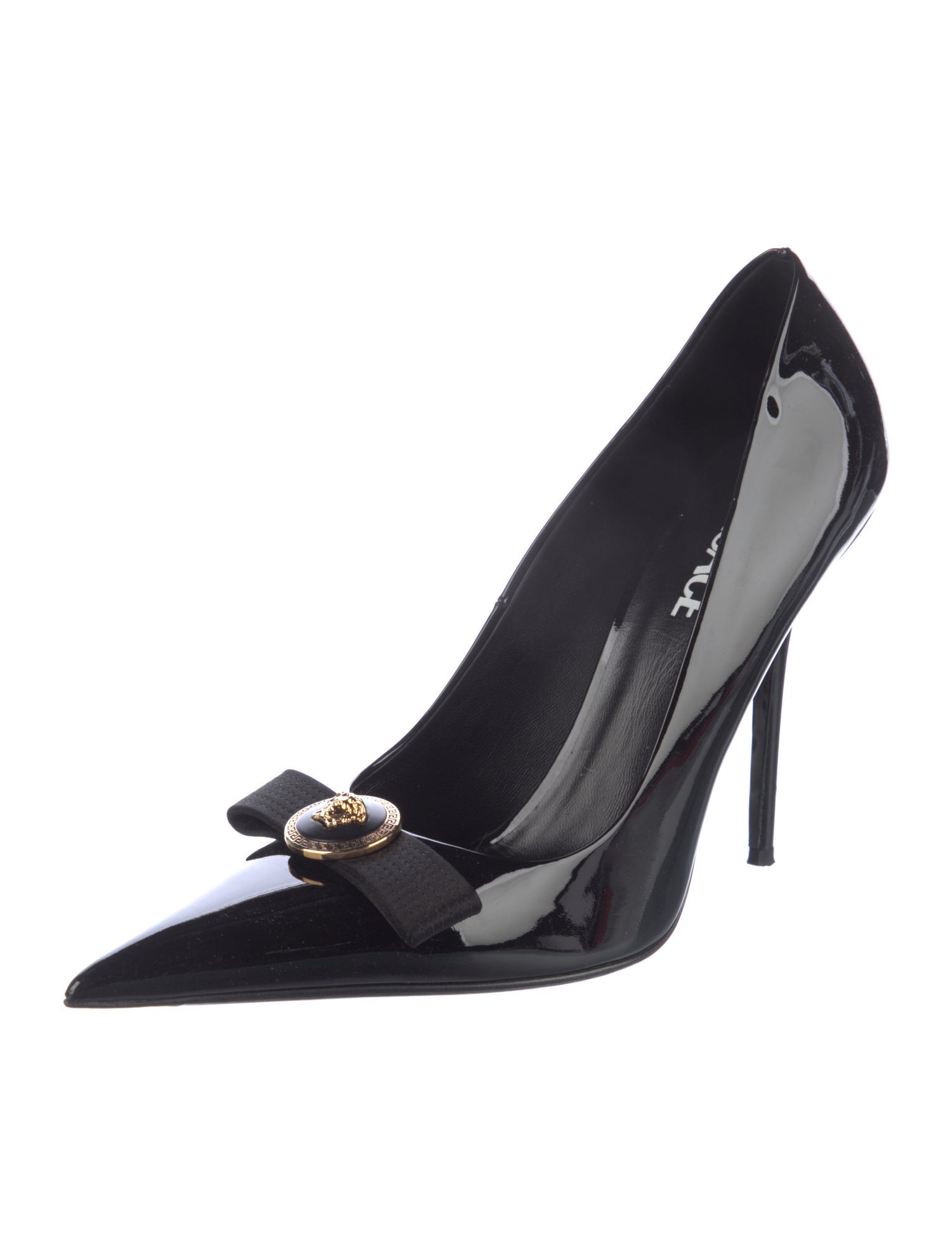 Versace Medusa Insignia Patent Leather Pumps