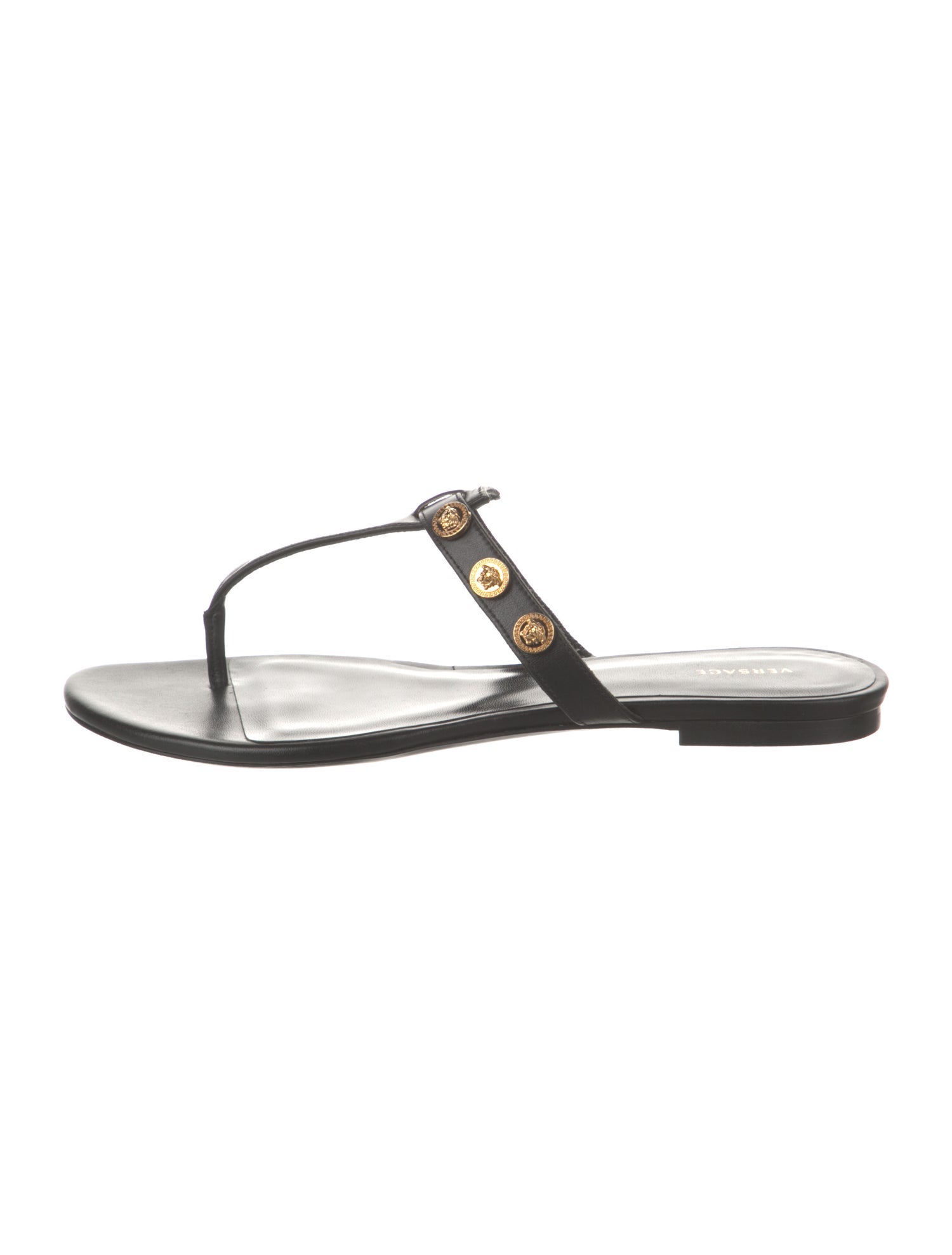 Versace Leather Studded Accents Flip Flops